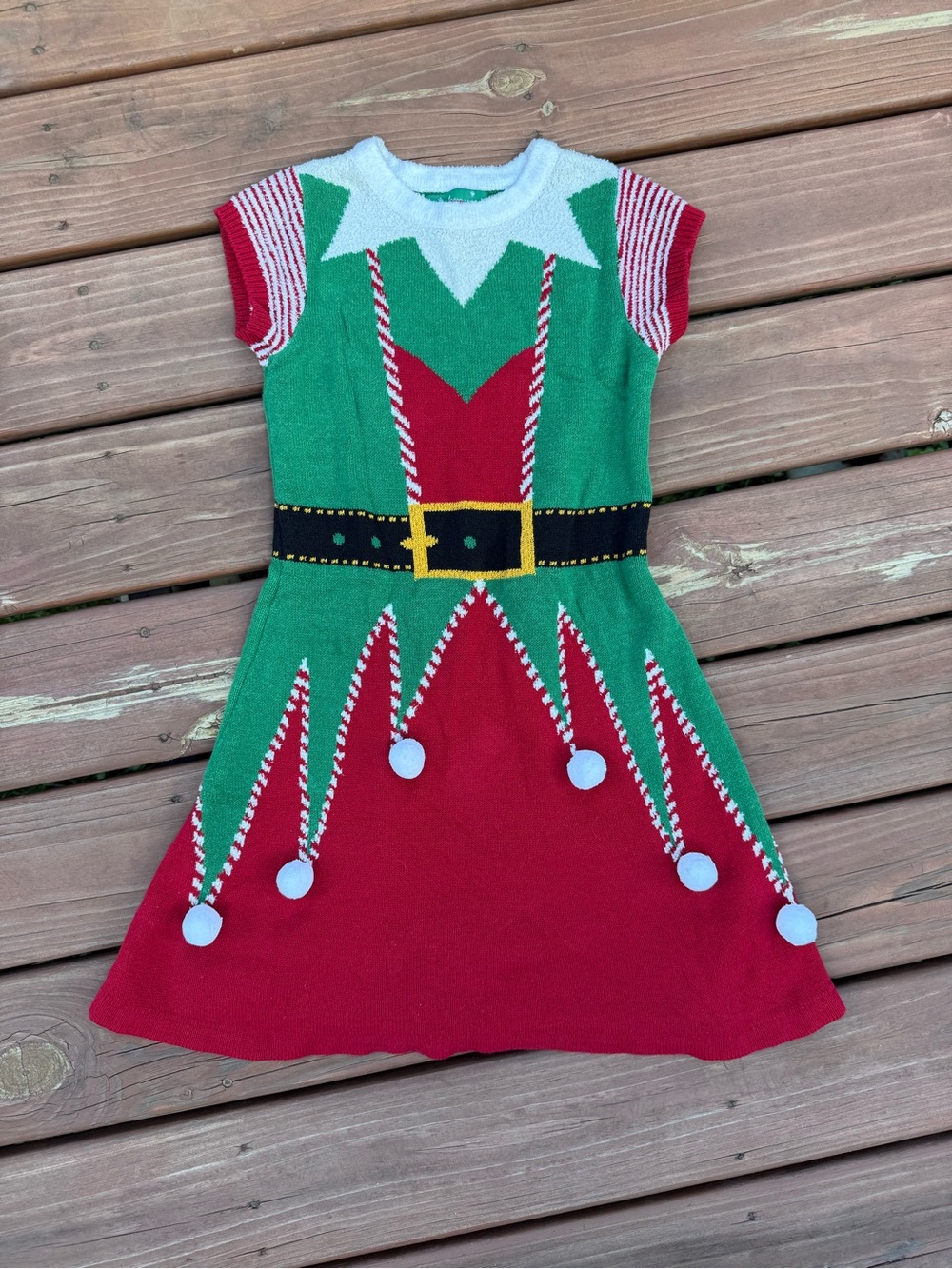 Ugly Christmas Sweater Women’s Elf Dress - Green, Red, White, Black, Yellow